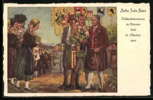 Künstler-AK Kärnten, Volksabstimmung 1920, Treuschwur der Kärntner beim Herzogstuhl am Zollfeld