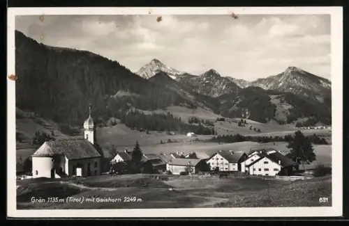 AK Grän, Ortsansicht mit Kirche und Geishorn