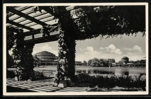 AK Breslau, Jahrhunderthalle mit Pergola