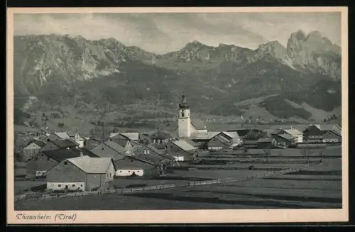 AK Tannheim /Tirol, Ortsansicht mit Gebirgspanorama