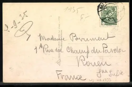 AK Bad Aussee, Ortspartie mit der Kirche aus der Vogelschau