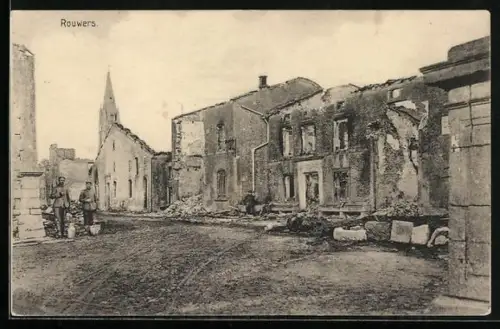 AK Rouwers, Soldaten vor zerstörten Häusern