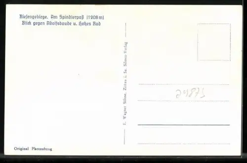 AK Spindelmühle / Spindleruv Mlyn, Am Spindlerpass - Blick gegen Adolfsbaude und Hohes Rad