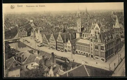 AK Gand, Panorama du Quai aux Herbes