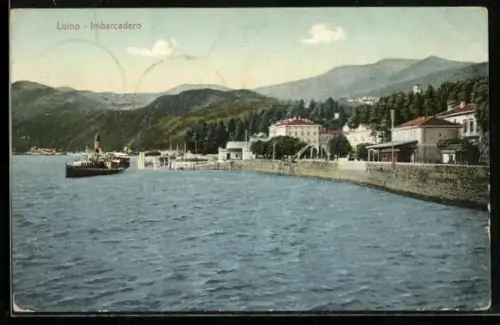 AK Luino, Imbarcadero, Dampfer legt an