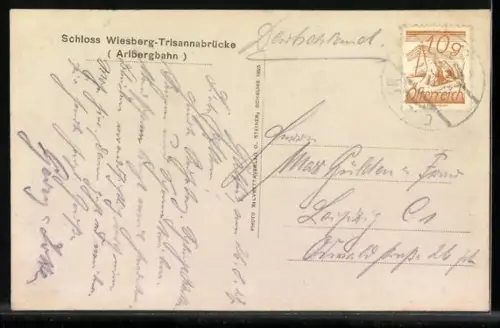 AK Wiesberg an der Arlberbahn, Schloss Wiesberg-Trisannabrücke