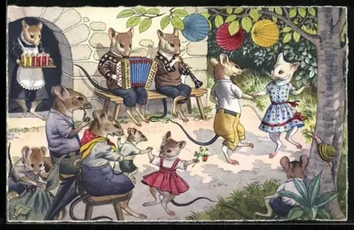 AK Ratten beim Tanz, vermenschlichte Tiere