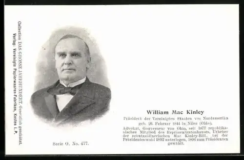AK Portrait William Mac Kinley, Präsident der USA