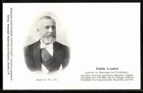 AK Emile Loubet im Porträt, Advokat und Minister von Frankreich
