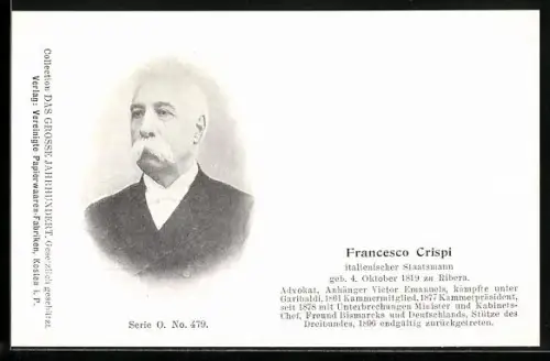 AK Porträt Francesco Crispi, italienischer Advokat & Staatsmann