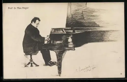 Künstler-AK Prof. Dr. Max Reger am Klavier, deutscher Komponist, Organist, Pianist und Dirigent