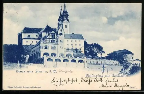 AK Linz a. d. D., Pöstlingberg mit Restauration
