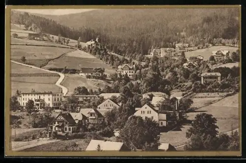 AK Bad Flinsberg, Iser- und Steinbachstrasse aus der Vogelschau