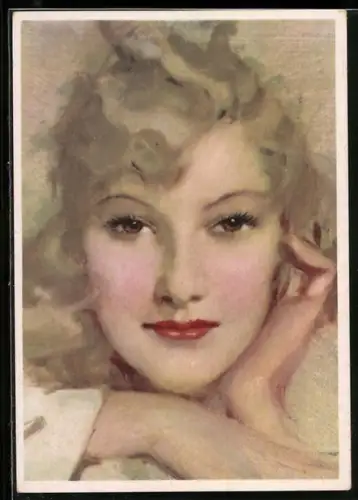 AK Porträt einer hübschen Blondine, Art Deco