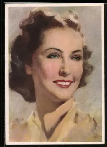 Künstler-AK Bildnis einer lächelnden Dame, Art Deco