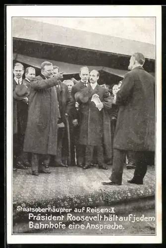 AK Staatsoberhäupter auf Reisen, Präsident der USA Roosevelt hält Ansprache auf einem Bahnhof