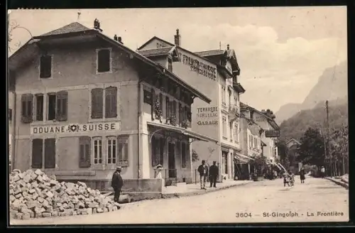 AK St-Gingolph, La Frontière avec la douane suisse et des bâtiments adjacents