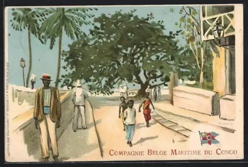 Künstler-AK Congo, Compagnie Belge Maritime du Congo, Strassenpartie