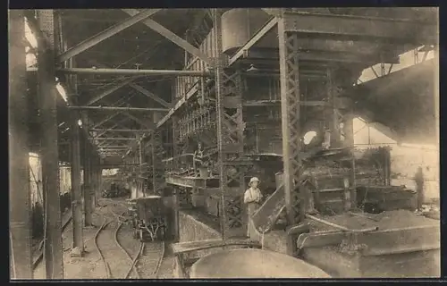 AK Elisabethville, Usine Métallurgique de l`U. M., Intérieur de la Halle des Fours