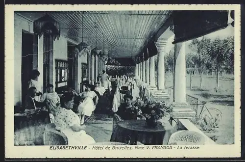 AK Elisabethville, Hôtel de Bruxelles, Mme V. Fransos, La terasse