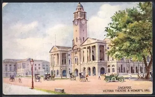 Künstler-AK Singapore, Victoria Theatre & Memorial Hall