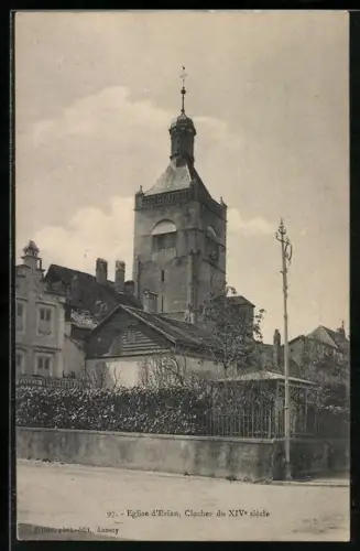 AK Évian, Église d`Évian, Clocher du XIVe siècle
