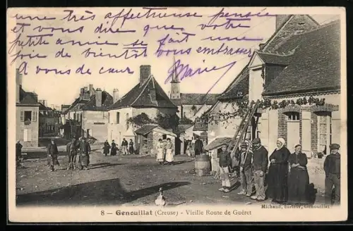 AK Genouillat /Creuse, Vieille Route de Guéret avec habitants du village