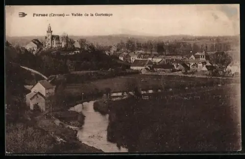 AK Fursac /Creuse, Vallée de la Gartempe et vue du village avec château en arrière-plan