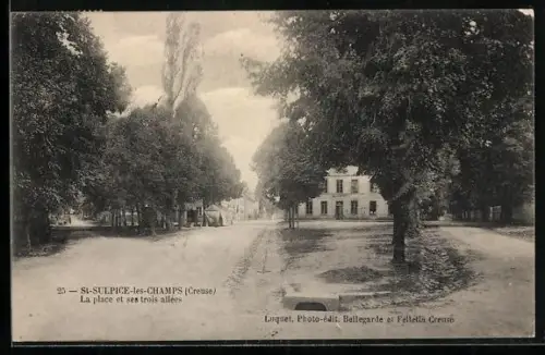 AK St-Sulpice-les-Champs /Creuse, La place et ses trois allées