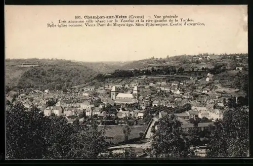 AK Chambon-sur-Voueize /Creuse, Vue générale avec église romane et pont médiéval, sites pittoresques