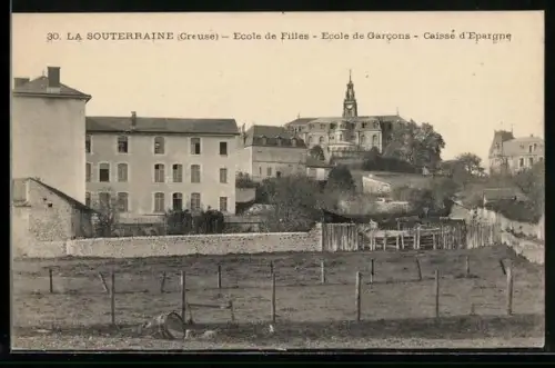 AK La Souterraine /Creuse, École de Filles, École de Garcons, Caisse d`Épargne