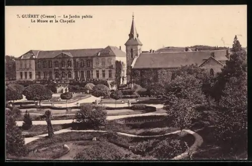 AK Guéret /Creuse, Le Jardin public, Le Musée et la Chapelle