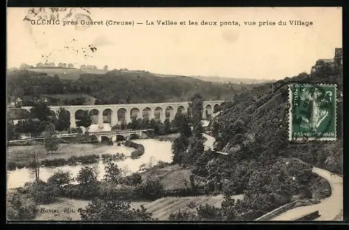 AK Glenic près Guéret, La Vallée et les deux ponts, vue prise du Village
