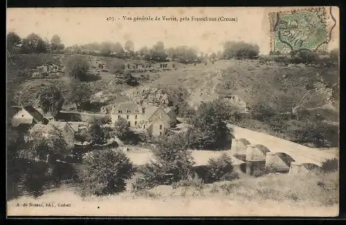 AK Vervit près Fresselines, Vue générale du village et du pont en campagne