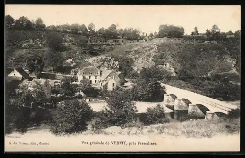 AK Vervit près Fresselines, Vue générale avec pont et paysage rural