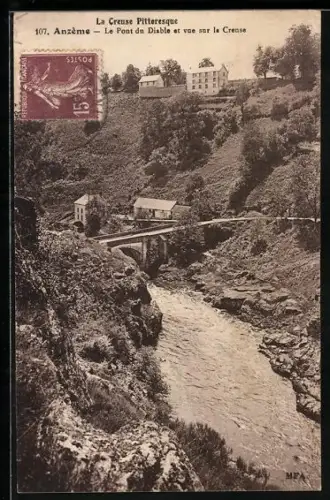 AK Anzême, Le Pont du Diable et vue sur la Creuse