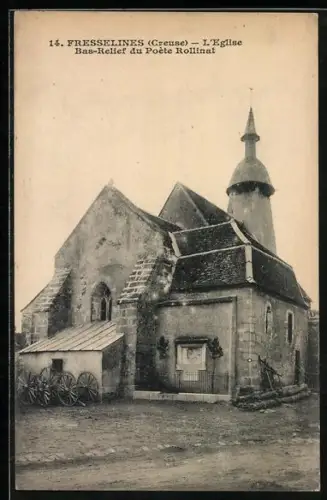 AK Fresselines /Creuse, L`Église Bas-Relief du Poète Rollinat
