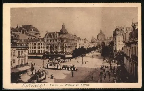 AK Anvers, Avenue de Keyser, Strassenbahn