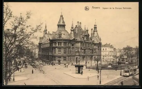 AK Anvers, Square de la Banque Nationale, Strassenbahn