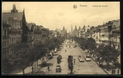 AK Anvers, Avenue De Keyser, Strassenbahn