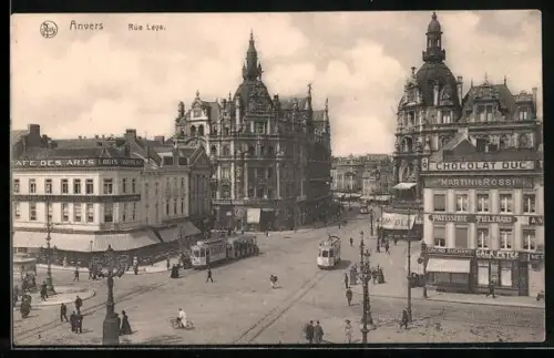 AK Anvers, Rue Leys, Strassenbahn