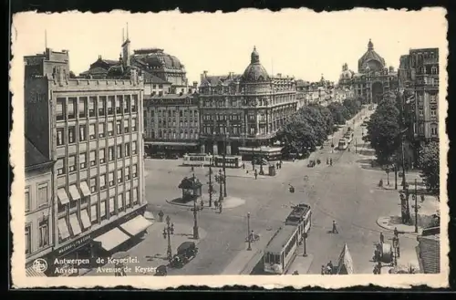 AK Anvers, Avenue de Keyser von oben, mit Strassenbahnen