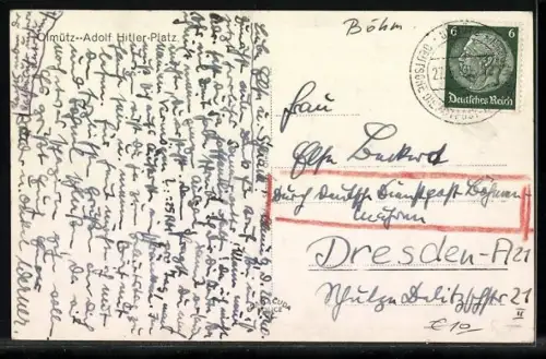 AK Olmütz, Platz mit Strassenbahnen