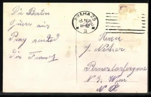 AK Prag, Legionenbrücke und Hradcany, Strassenbahn