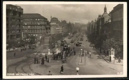 AK Praha, Vaclavske Nam., Strassenbahn