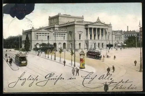 AK Leipzig, Neues Theater mit Strassenbahnen