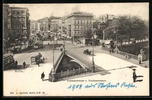 AK Berlin, Potsdamerbrücke und Potsdamerstrasse mit Strassenbahnen aus der Vogelschau