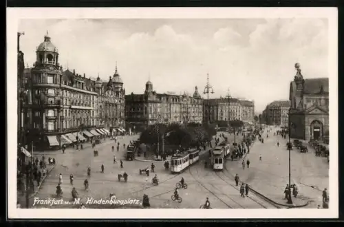 AK Frankfurt a. M., Hindenburgplatz mit Strassenbahnen aus der Vogelschau