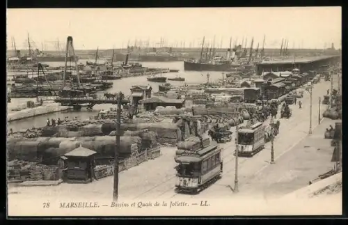 AK Marseille, Bassins et Quais de la Joliette, Strassenbahnen