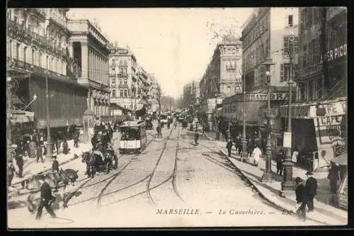 AK Marseille, La Cannebiere, Strassenbahn 722